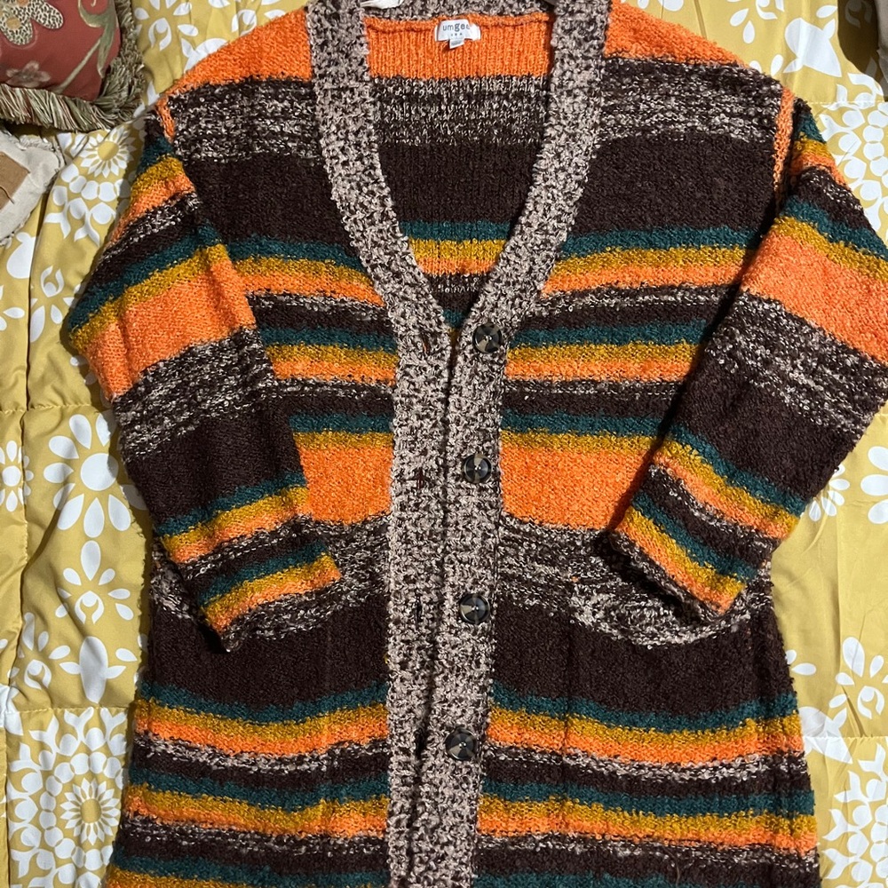 Umgee Cozy Fall Striped Cardigan Sweater L